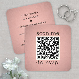 50 Pack QR RSVP Faux Rose Gold Foil Enclosure Square Business Card