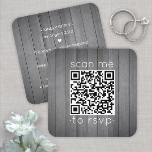 50 Pack QR RSVP Grey Faux Wood Wedding Enclosure Square Business Card