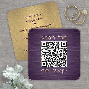50 Pack QR RSVP Purple and Gold Wedding Enclosure Square Business Card