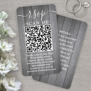 50 Pack QR RSVP Wedding Grey Faux Wood Enclosure Business Card
