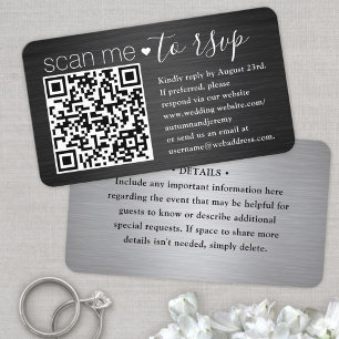 50 Pack Scan Me QR RSVP Black and Silver Wedding Business Card