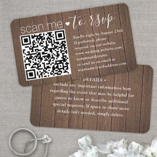 50 Pack Scan Me QR RSVP Brown Faux Wood Enclosure Business Card