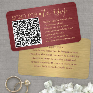 50 Pack Scan Me QR RSVP Burgundy & Gold Wedding Business Card
