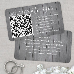 50 Pack Scan Me QR RSVP Grey Faux Wood Enclosure Business Card