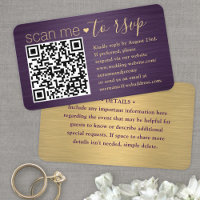 50 Pack Scan Me QR RSVP Purple and Gold Wedding