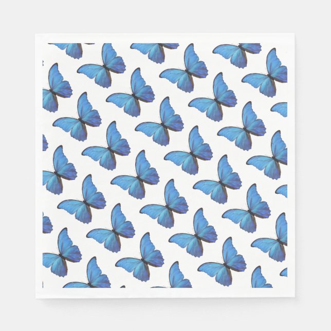 50 Paper Napkins - Blue Morpho Butterflies. (Front)