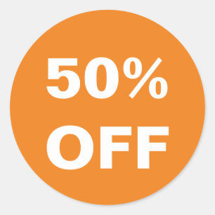 50 Percent Off the price orange retail stickers