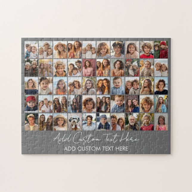 50 Photo Collage Grid - Script Text - grey Jigsaw Puzzle (Horizontal)