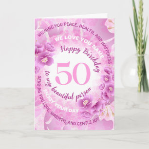 50 Pink Cherry Blossom Floral Milestone Birthday Card