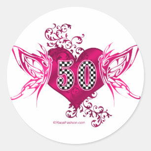 50 racing number butterflies classic round sticker