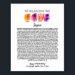 50 reasons we love you birthday gift mum sister po poster<br><div class="desc">This is a DO IT YOURSELF XX Reasons why we love you. roses reasons we love you,  editable 50 Reasons,  60th birthday,  editable,  80th birthday,  memories,  love you,  mum,  retire You can edit the main body text. Designed by The Arty Apples Limited</div>