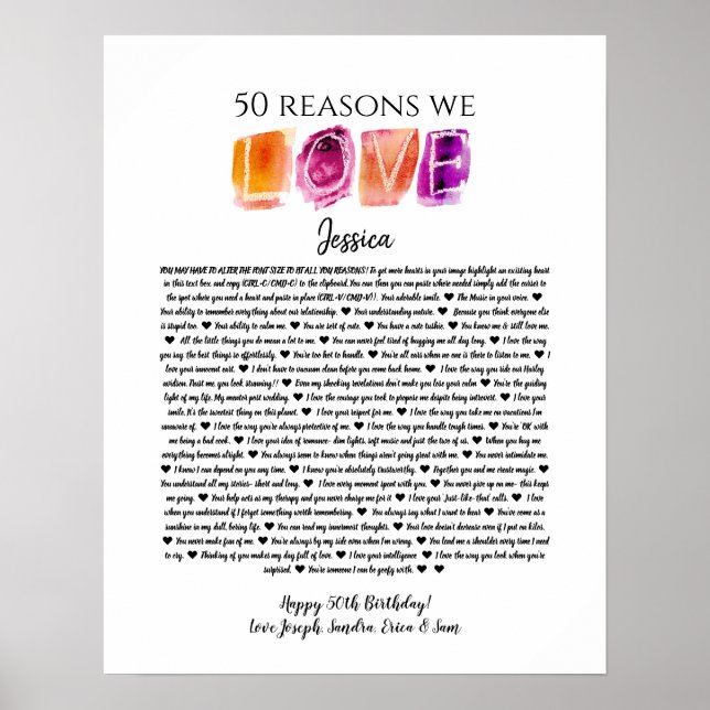 50 reasons we love you birthday gift mum sister po poster (Front)