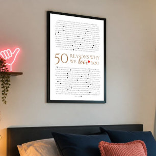 50 reasons why we love you 50th 40th birthday gift poster