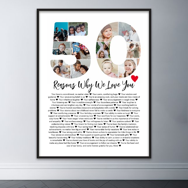 50 Reasons Why We Love You 50th Birthday Collage Poster (50 reasons why we love you poster wall art)