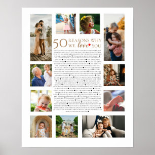 50 reasons why we love you photo collage birthday poster