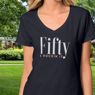 50 & Rockin It Typography Simple,Modern Birthday T-Shirt
