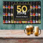 50 Rocks 50th Birthday Party Add Name Banner<br><div class="desc">Set the atmosphere for the perfect 50 rocks 50th birthday party with this cool funky guitar themed fiftieth party banner with modern gold typography to personalise with the birthday man or womens name on a black background. Ideal for a rock and roll fun party with live music or for guitarists,...</div>