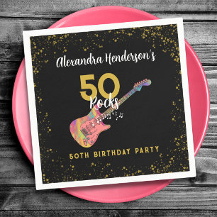 50 Rocks Birthday Party Pink Black Gold Napkin