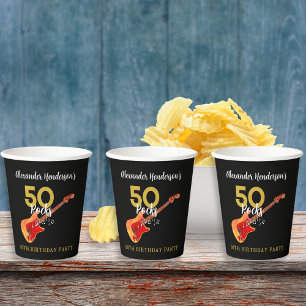 50 Rocks Cool Guitar 50th Birthday Party Paper Cups