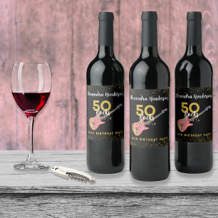 50 Rocks Pink Black Gold 50th Birthday Party Wine Label