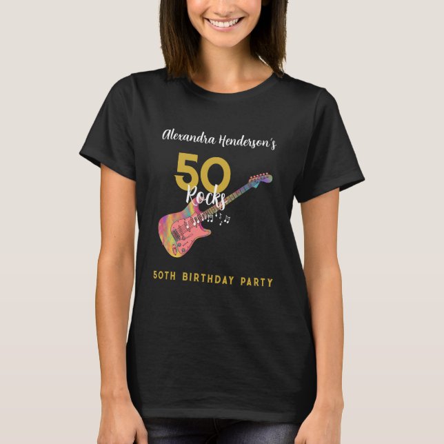 50 Rocks Pink Gold 50th Birthday Party T-Shirt (Front)