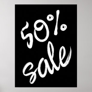 50% Sale Sign, 18x24 Black and White Sale Poster