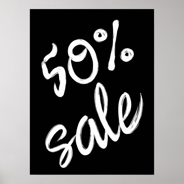 50% Sale Sign, 18x24 Black and White Sale Poster (Front)
