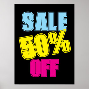 50% Sale Sign, Retail Store Signage, Colourful Sal Poster