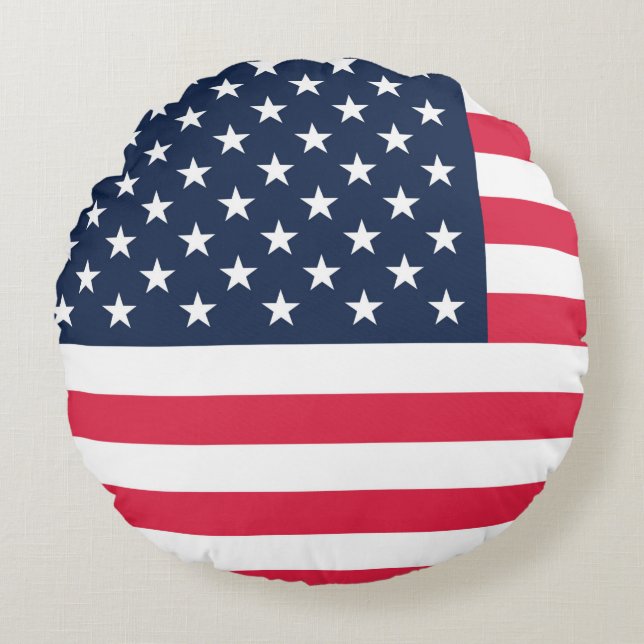 50-Star American Flag: Old Glory Stars and Stripes Round Cushion (Front)