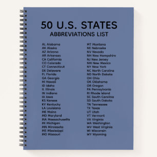 50 States Abbreviations List – Slate Blue Lined Notebook