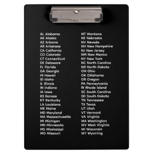 50 States Alphabetical Order – Black Clipboard