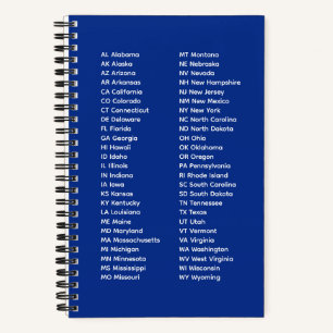 50 States Alphabetical Order Royal Blue Notebook