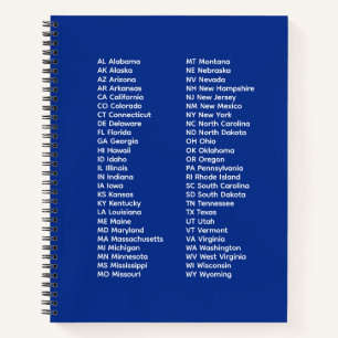 50 States Alphabetical Order – Royal Blue Notebook