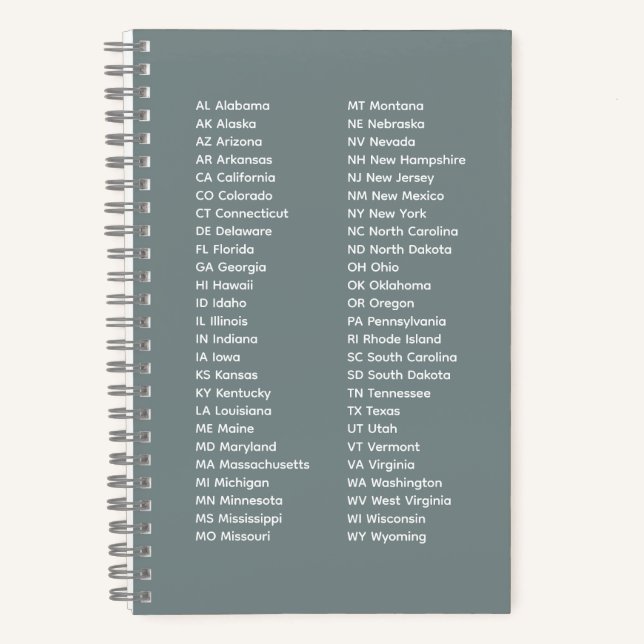 50 States Alphabetical Order – Teal Notebook (Front)