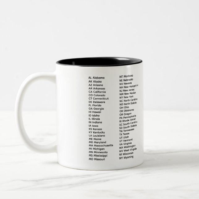 50 States List Alphabetical Mug (Left)