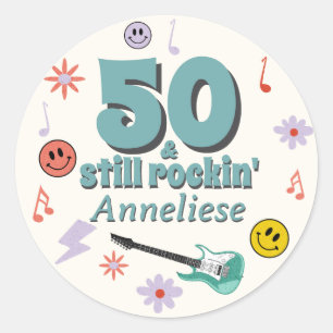 50 & Still Rockin’ Retro Music Birthday Themed Classic Round Sticker