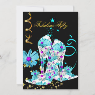 50 Teal Purple Floral Black Gold Birthday Party Invitation