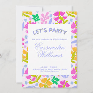 50 th floral elegant chic watercolor Invitation