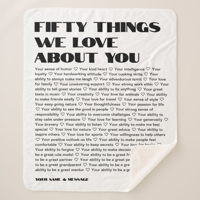 50 things we love about you template Birthday Flee Sherpa Blanket (Front)