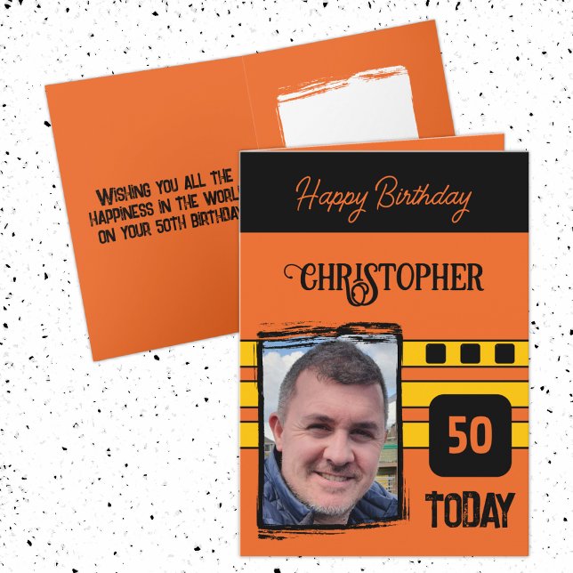 50 today add photo for him orange yellow birthday card (Creator Uploaded)