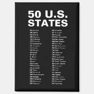 50 U.S. States Abbreviations List – Black Magnet