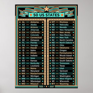 ★ 50 United States of America Modern Black U.S Poster