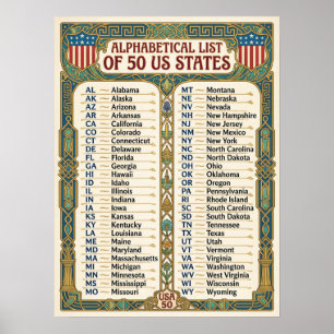 ★ 50 United States of America Vintage Rustic U.S Poster