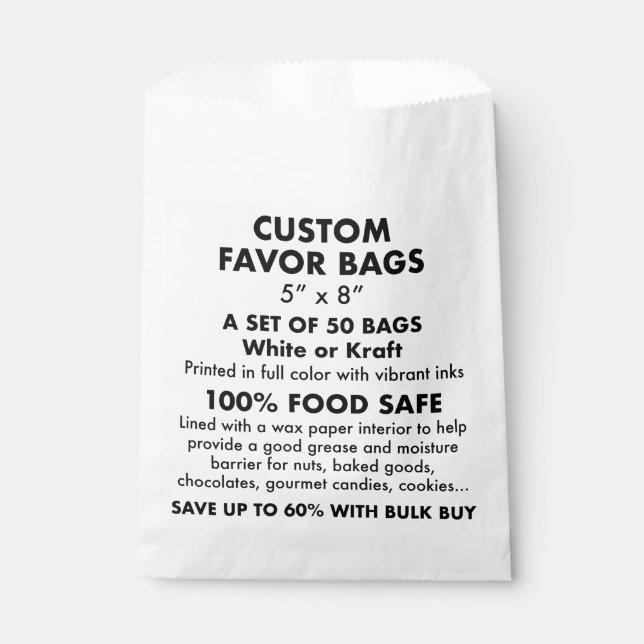 50 x Custom Personalised White Favour Bags (Front)
