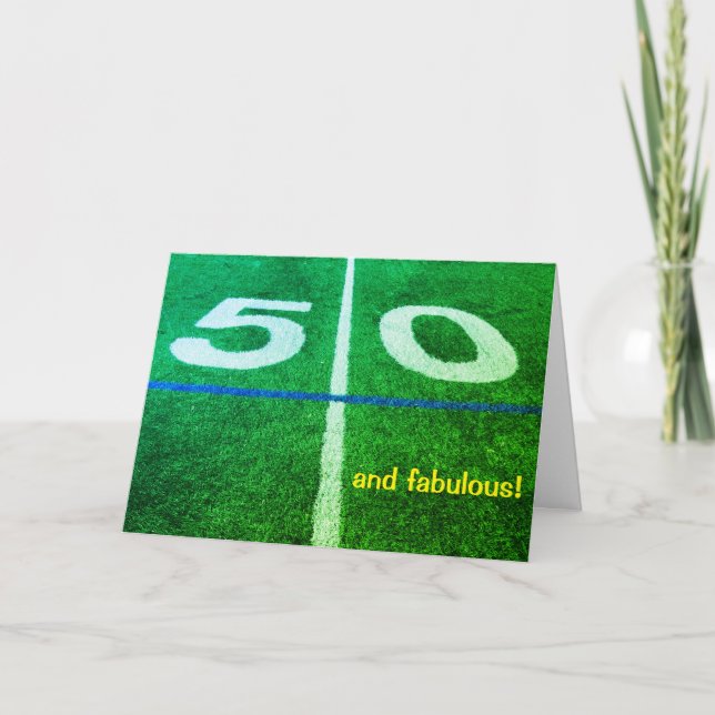 50 yard line football field 50th birthday card (Front)