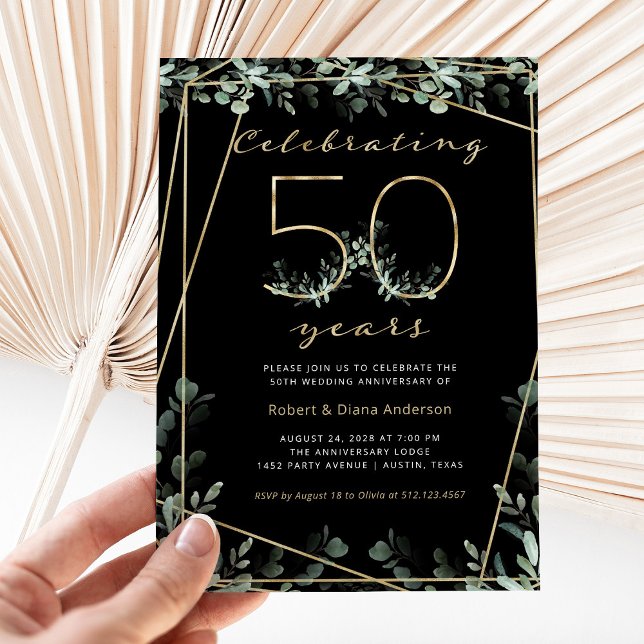 50 Year Anniversary | Gold Greenery and Photo Invitation (Creator Uploaded)