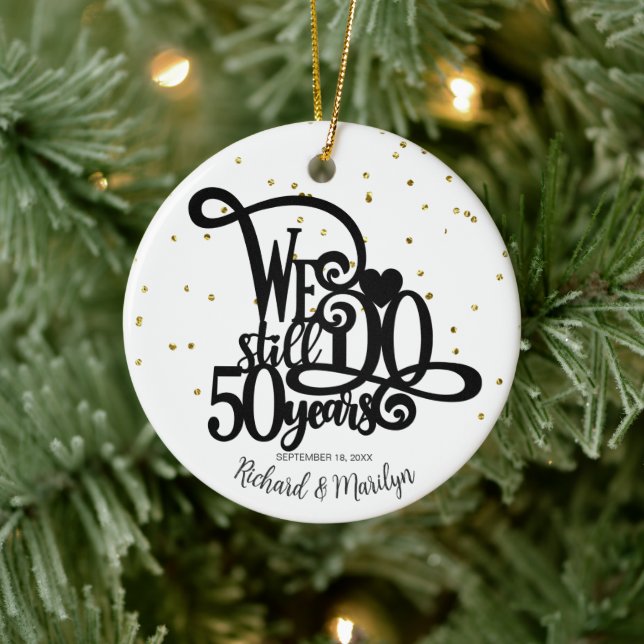 50 Year Anniversary Gold Personalised Ceramic Tree Decoration (Tree)
