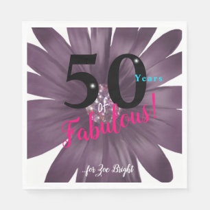 50 Year Fabulous elegant purple daisy with glitter Napkin