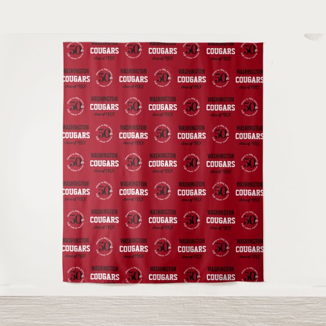 50 Year High School Reunion Step Repeat Backdrop Tapestry (Front)