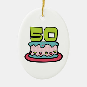 50 Year Old Birthday Cake Ceramic Tree Decoration